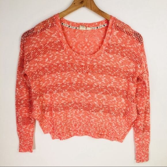 ROXY Orange Textured Cropped Sweater Sz Small - Picture 5 of 9